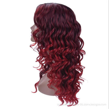 C side part 18" T1b/burgundy ombre color curly synthetic lace front wig